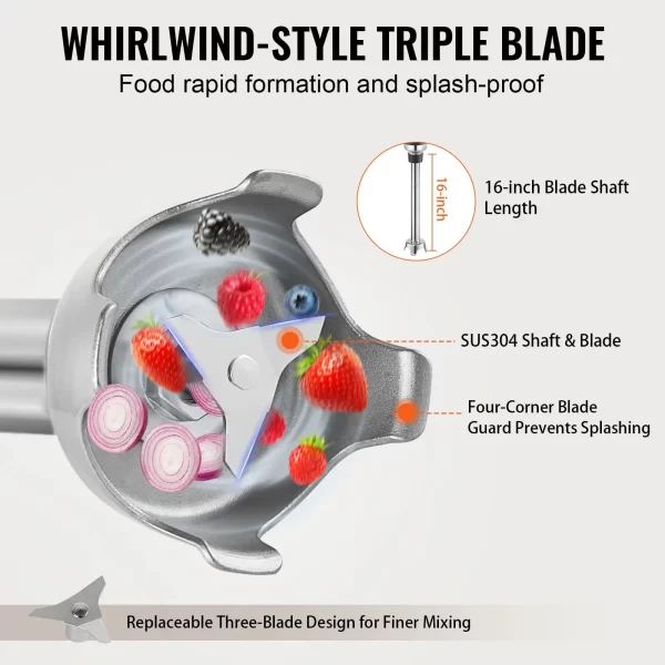 VEVOR Commercial Immersion Blender 350W Heavy Duty Handheld Mixer Fixed/ Variable Speed for Kitchen Soup Sauces Baby Food - Image 5