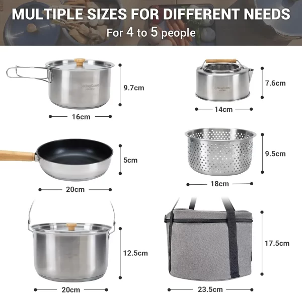 Camping Cookware Set 304 Stainless Steel Campfire Cooking Pots Pan and Kettle with Travel Tote Bag for Camping Outdoor Kitchen C - Image 2