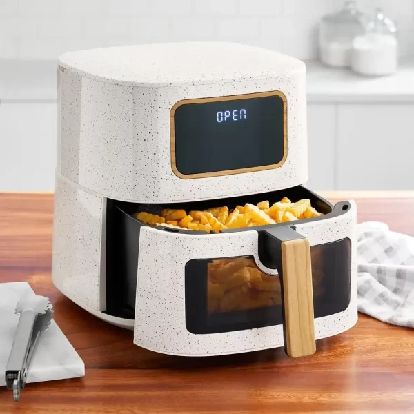Digital Touch Air Fryer 5.8 Qt 6-in-1 1500W Power See-View Window Stainless Steel Linen Speckle Eco-Friendly Non-Stick Tray - Image 2