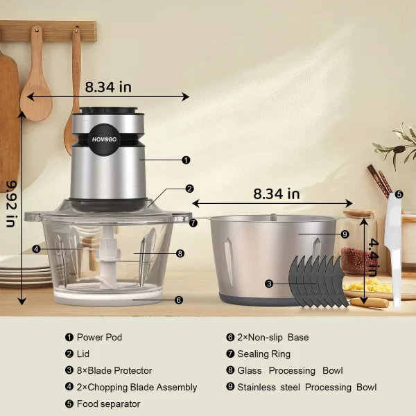500W Electric Food Processor, Glass Bowl Multifunctional Vegetable Food Chopper, Kitchen Utensils - Image 6