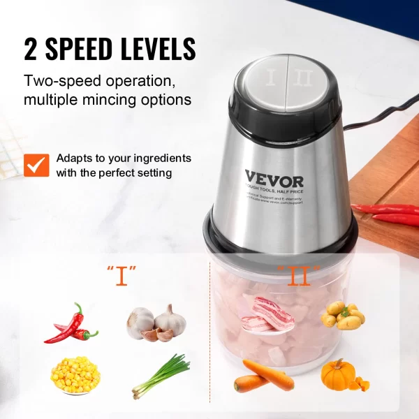 VEVOR Electric Meat Grinder with 4-Wing Stainless Steel Blades2.5 Cup Glass Bowl2 Speeds Food Grinder for Baby Food - Image 4