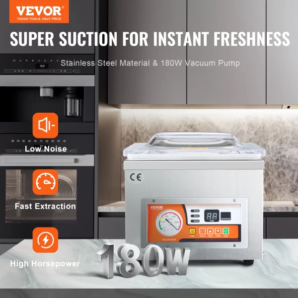 VEVOR DZ-260A Chamber Vacuum Sealer with 15.7" Sealing Length Kitchen Vacuum Packing Machine for Home Wet Foods Meats Marinades - Image 2