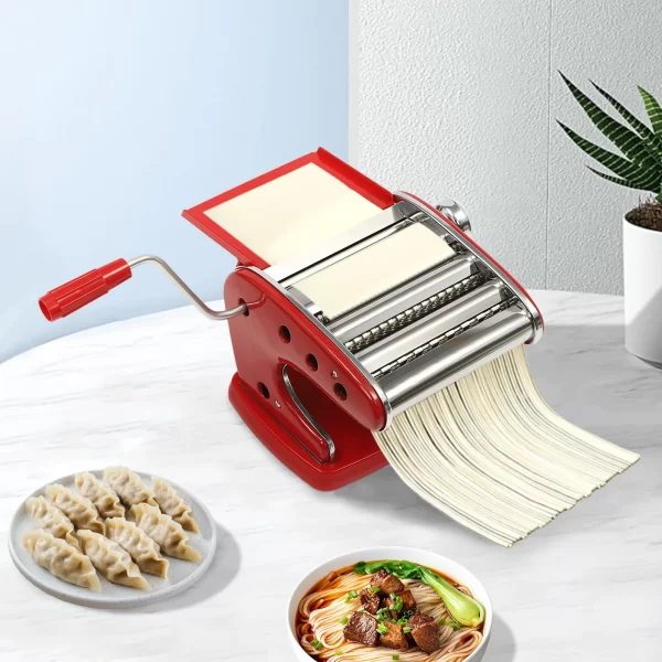 Manual Pasta Maker Machine Stainless Steel Thickness Settings Suction Cup with 6 Adjustable Red - Image 3