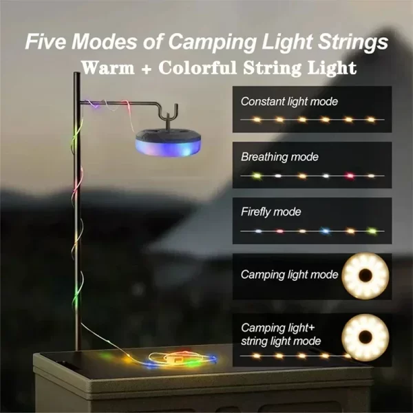 10M Waterproof Recyclable LED Camping Light Strip 4-in-1 Multi-Purpose Outdoor Atmosphere Lamp for Tent Garden Room Decoration - Image 3