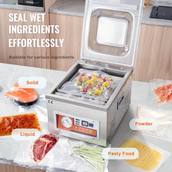 VEVOR DZ-260A Chamber Vacuum Sealer with 15.7" Sealing Length Kitchen Vacuum Packing Machine for Home Wet Foods Meats Marinades - Image 6