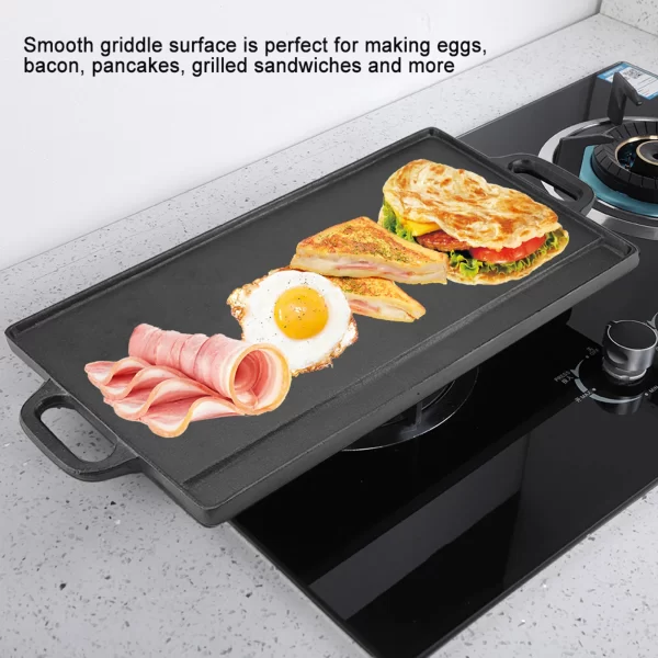 Non-Stick Cast Iron Grill Griddle Pan Ridged and Flat Double Sided Baking Cooking Tray Bakeware - Image 6