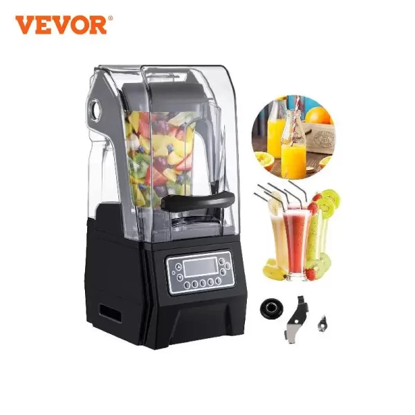 VEVOR Black/White Self-Cleaning Ice Smoothie Blenders Countertop Silent Sound Shield Juicer Fruit Processor Crusher for Kitchen