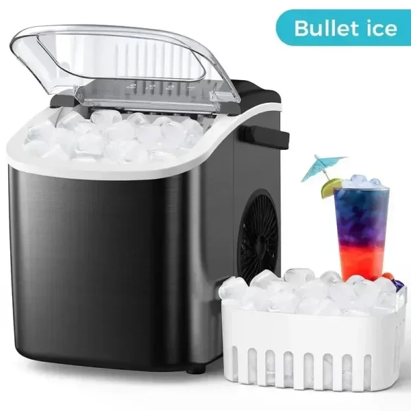 COWSAR Bullet Ice Maker Countertop with Self-Cleaning, 26.5lbs/24Hrs, 6 Mins/9 Pcs Bullet Ice, Portable Ice Maker - Image 17