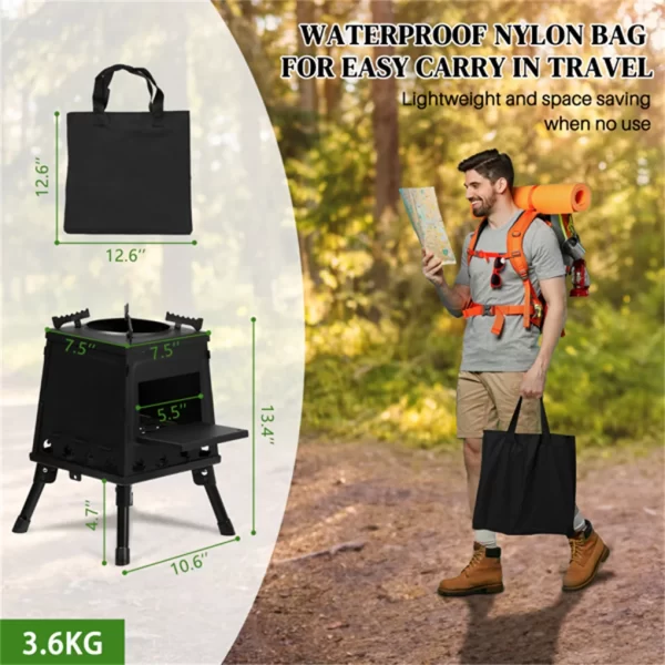 Portable Windproof Outdoor Fire Wood Heater with Burner Stove Bin for Camping Tent - Image 6