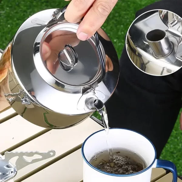 Portable Stainless Steel Tea Kettle Outdoor Camping Teapot Kettle Coffee Pot 1.2L Capacity Water Kettle Hiking Picnic Tableware - Image 4