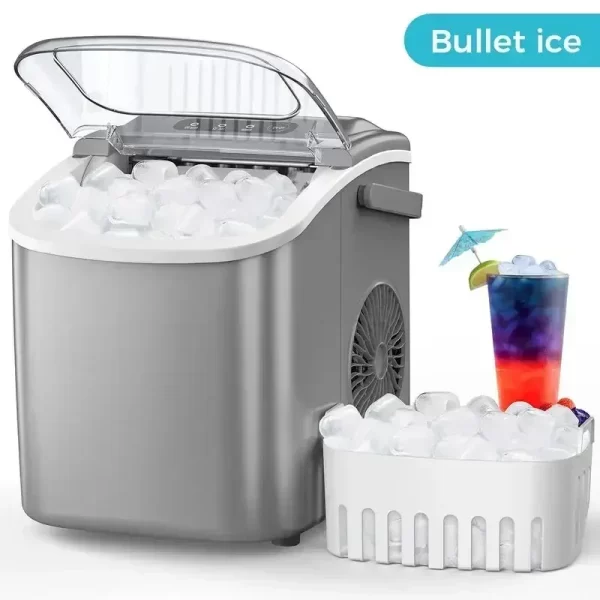 COWSAR Bullet Ice Maker Countertop with Self-Cleaning, 26.5lbs/24Hrs, 6 Mins/9 Pcs Bullet Ice, Portable Ice Maker - Image 10