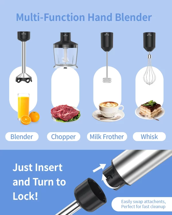 1000 Watt Handheld Electric Immersion Blender, 5 in 1 Kitchen Hand Blender for soups, smoothies, purees and baby food. - Image 6