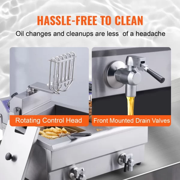 VEVOR Electric Deep Fryer w/Dual Removable Tanks 24L 3000W Commercial Countertop Fryer for Chicken French Fries Frying Chips - Image 5