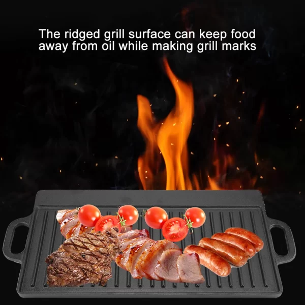 Non-Stick Cast Iron Grill Griddle Pan Ridged and Flat Double Sided Baking Cooking Tray Bakeware - Image 3