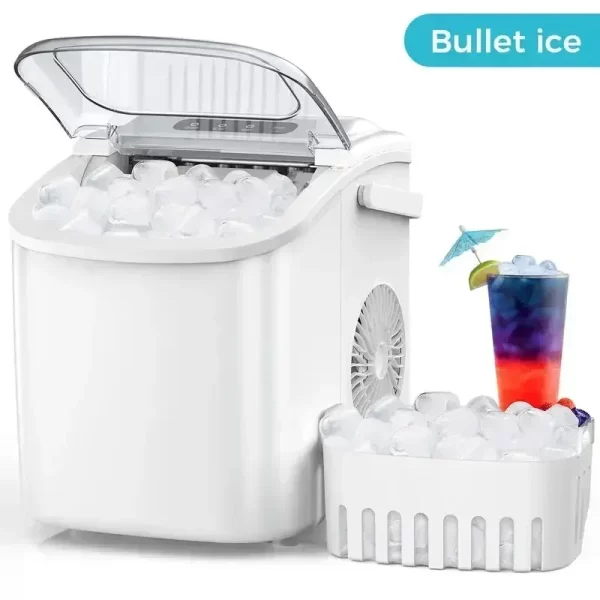 COWSAR Bullet Ice Maker Countertop with Self-Cleaning, 26.5lbs/24Hrs, 6 Mins/9 Pcs Bullet Ice, Portable Ice Maker - Image 7