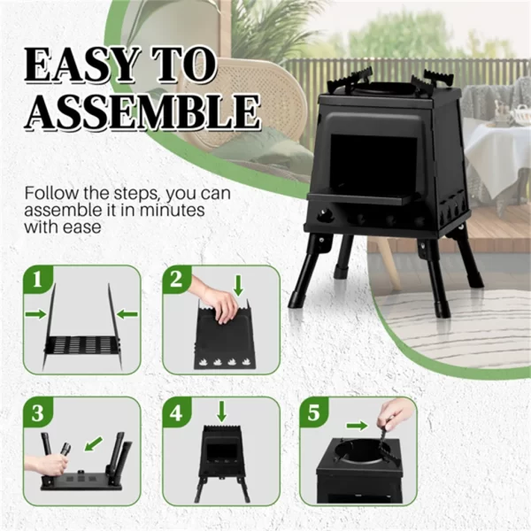 Portable Windproof Outdoor Fire Wood Heater with Burner Stove Bin for Camping Tent - Image 2