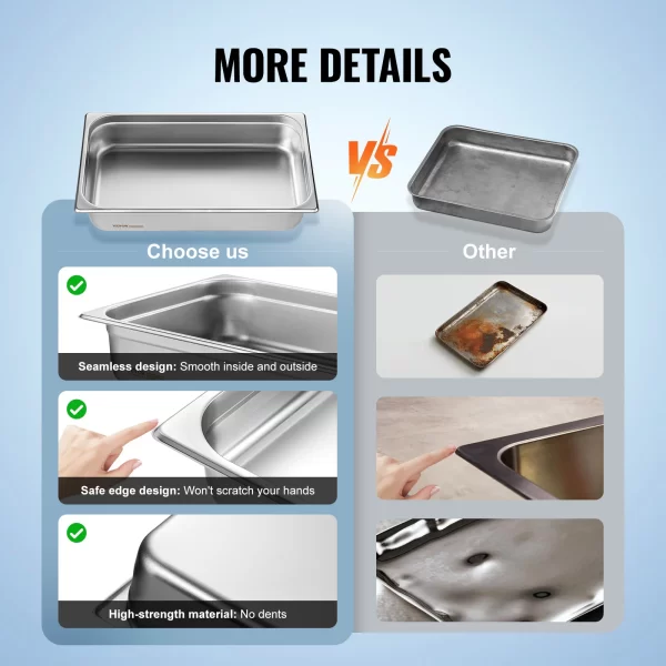 VEVOR 4 inch Buffet Chafing Dishes Gastronorm Pans Steam Table Pans Tray Stainless Steel Food Container for Party BBQ Baking - Image 6