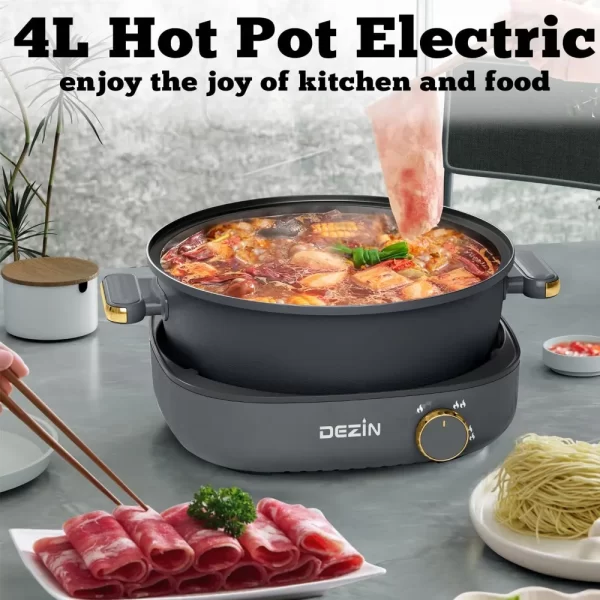 Electric Pot with Removable Pot, 4L Non-Stick Hot Pot Electric with Dual-Power Control, Electric Pot with Tempered Glass Lid - Image 2