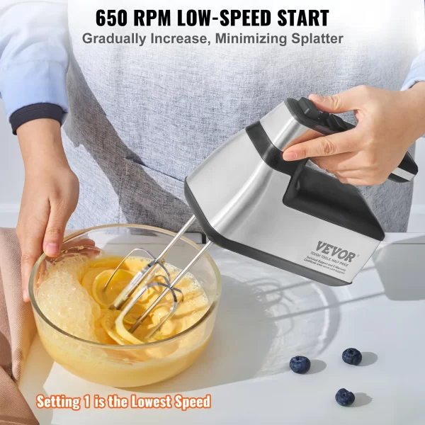 VEVOR Cordless Electric Hand Mixer Continuously Variable Electric Handheld Mixer Baking for Whipp Mixing Egg Cookie Cake Cream - Image 5