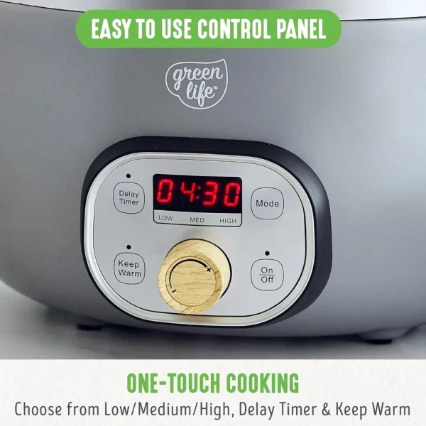6 QT Ceramic Non Stick Slow Cooker, PFAS-Free Programmable Removable Pot for Family Meals, Sear on Stovetop Keep Warm, Digital - Image 6