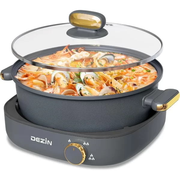Electric Pot with Removable Pot, 4L Non-Stick Hot Pot Electric with Dual-Power Control, Electric Pot with Tempered Glass Lid