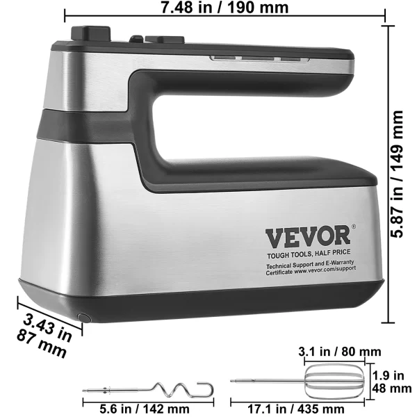VEVOR Cordless Electric Hand Mixer Continuously Variable Electric Handheld Mixer Baking for Whipp Mixing Egg Cookie Cake Cream - Image 7