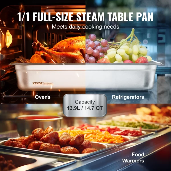 VEVOR 4 inch Buffet Chafing Dishes Gastronorm Pans Steam Table Pans Tray Stainless Steel Food Container for Party BBQ Baking - Image 3