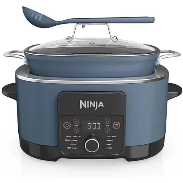 Ninja MC1000 8.5Qt Multicooker 8 in 1 Slow Cooker, Dutch Oven, Steam Bake Roast Sear Sauté Bread Maker Warmer, Nonstick (Blue)