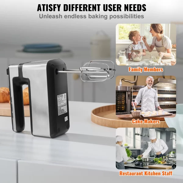 VEVOR Cordless Electric Hand Mixer Continuously Variable Electric Handheld Mixer Baking for Whipp Mixing Egg Cookie Cake Cream - Image 6