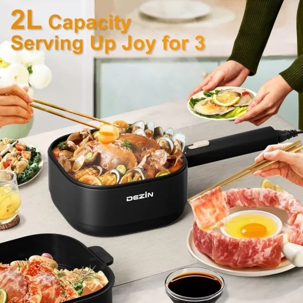 2L Electric Hot Pot with Steamer, Rapid 800W Non-Stick Ceramic Coating Dorm Cooking Pot, Plug in Electric Pan Cooker - Image 3