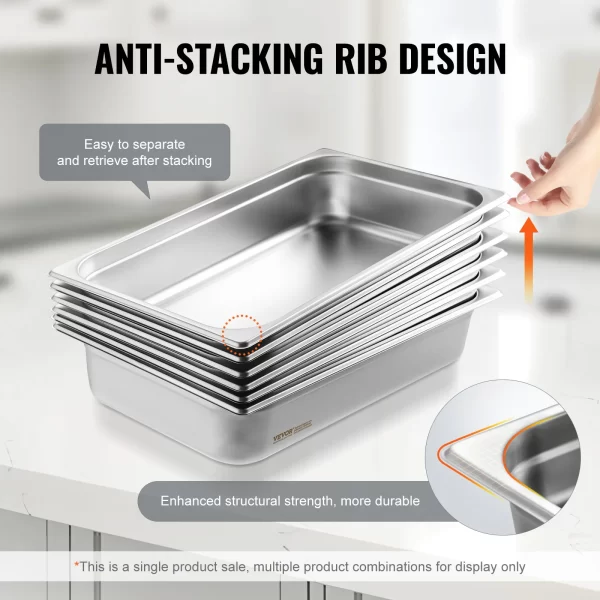 VEVOR 4 inch Buffet Chafing Dishes Gastronorm Pans Steam Table Pans Tray Stainless Steel Food Container for Party BBQ Baking - Image 4