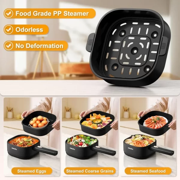 2L Electric Hot Pot with Steamer, Rapid 800W Non-Stick Ceramic Coating Dorm Cooking Pot, Plug in Electric Pan Cooker - Image 6
