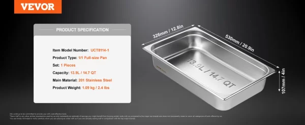 VEVOR 4 inch Buffet Chafing Dishes Gastronorm Pans Steam Table Pans Tray Stainless Steel Food Container for Party BBQ Baking - Image 7