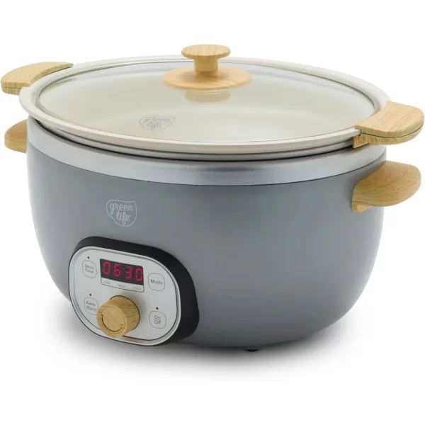 6 QT Ceramic Non Stick Slow Cooker, PFAS-Free Programmable Removable Pot for Family Meals, Sear on Stovetop Keep Warm, Digital