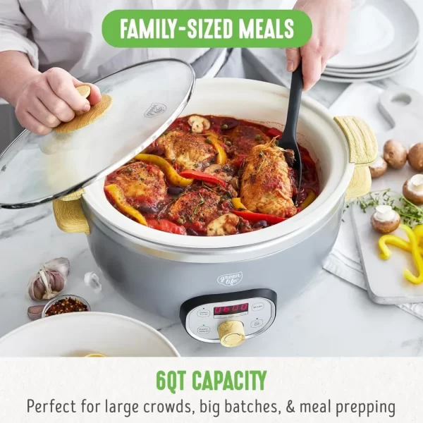 6 QT Ceramic Non Stick Slow Cooker, PFAS-Free Programmable Removable Pot for Family Meals, Sear on Stovetop Keep Warm, Digital - Image 4