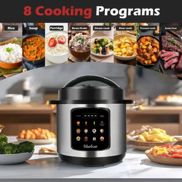 6.5 Quart Electric Pressure Cooker, 8-in-1 Multi Cooker Rice Cooker Slow Cooker Sauté Steamer, Stainless Steel