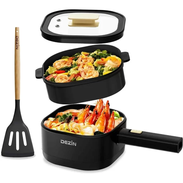 2L Electric Hot Pot with Steamer, Rapid 800W Non-Stick Ceramic Coating Dorm Cooking Pot, Plug in Electric Pan Cooker