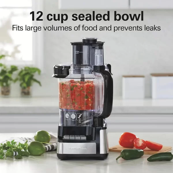 Food Processor and Vegetable Chopper, BPA Free, Stainless Steel Blades, 12 Cup Bowl, 2-Speed 450 Watt Motor, Black (70725A) - Image 5