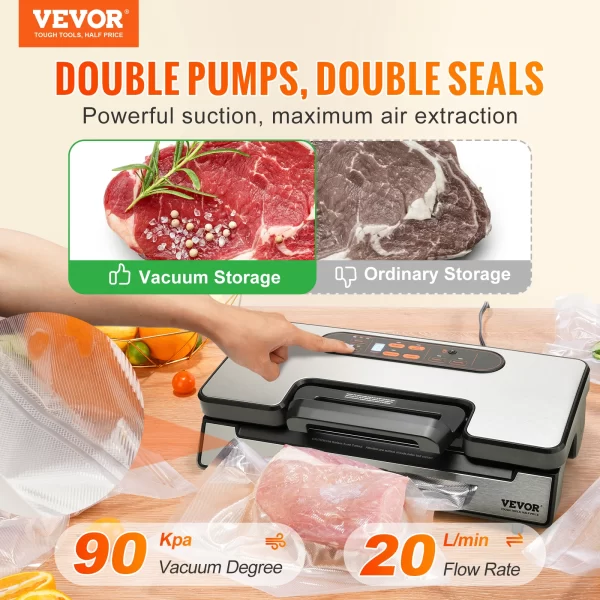 VEVOR 90Kpa 130W Vacuum Sealer Food Packaging Machine with Free 10pcs Vacuum bags for Household Kitchen Vacuum Food Sealing - Image 2