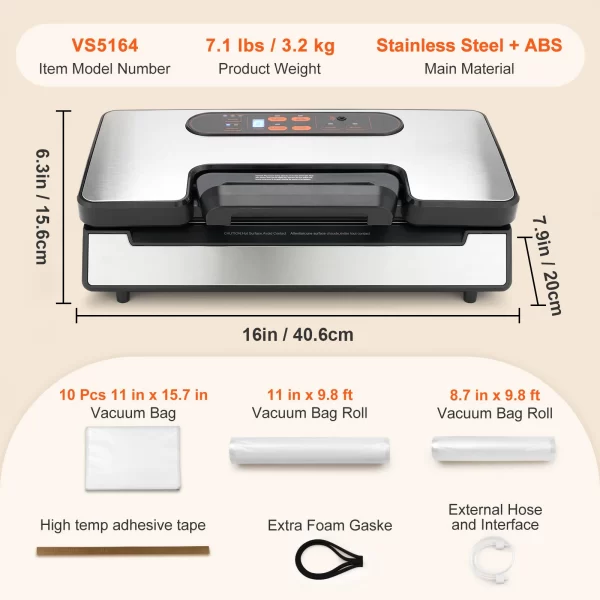 VEVOR 90Kpa 130W Vacuum Sealer Food Packaging Machine with Free 10pcs Vacuum bags for Household Kitchen Vacuum Food Sealing - Image 7