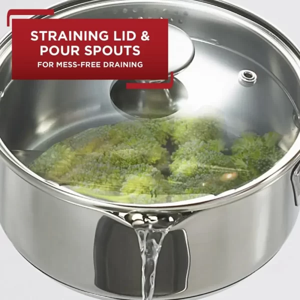 Stainless Steel 3qt Cook & Strain Saucepan Induction Compatible Measuring Marks Pour Spouts Riveted Handle Dishwasher Safe Oven - Image 3